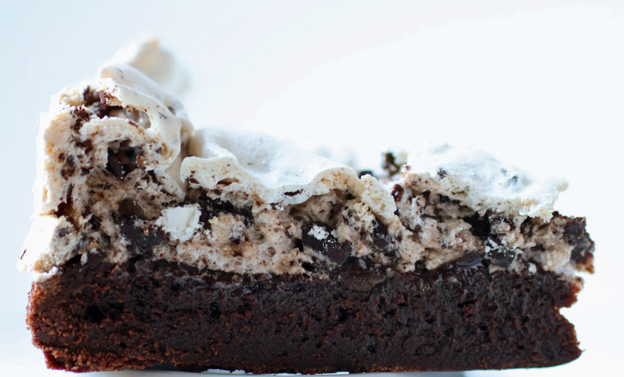 Chocolate brownie meringue cake with raspberry cream recipe - BBC Food